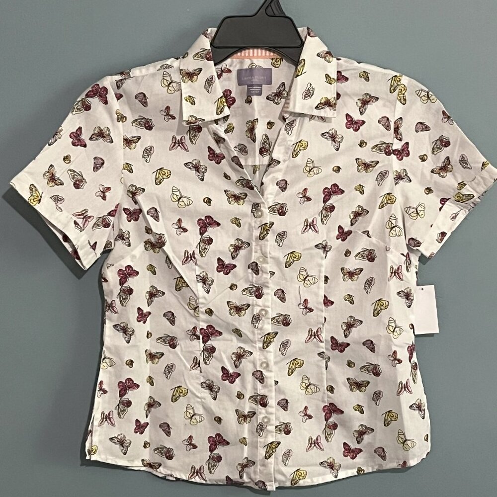 LAURA SCOTT Petite short sleeve white shirt Multicolored butterfly
